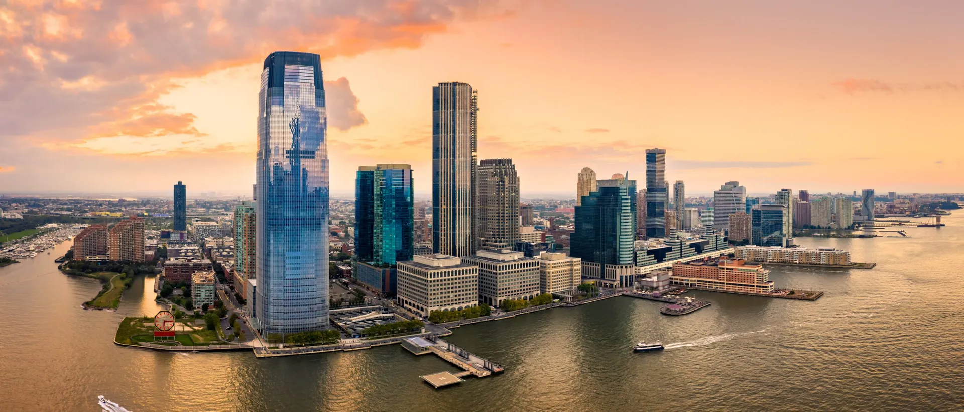 Aerial view of the Jersey City waterfront, home of Square Parking